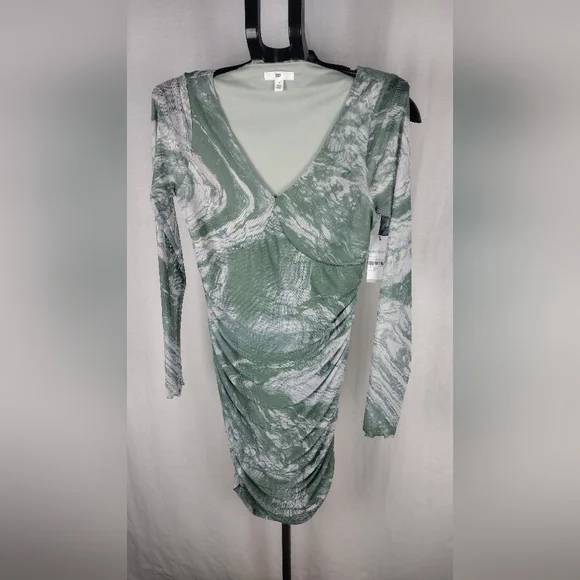 BP Ruched Body Con Long Sleeve Mini Dress Green Medium 8 - 10 NWT - Picture 5 of 11